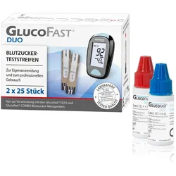 GlucoFast DUO BZ Teststreifen 50 Stück + Kontrolllösung 50 St