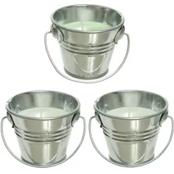Decoris 3 Citronella Kerzen 6cm im Metalleimer mit Henkel Outdoor Duftkerzen Garten Balkon Draußen gegen Mücken Insekten Mückenkerzen Mückenschutz Eimerkerzen