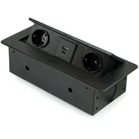 Emuca Desktop Multi-connector Atom 26 Lite 225x111mm, 2 Schuko-stecker, 1 USB Typ A 1 USB Typ C, Zamak-stahl-kunststoff, Schwarz