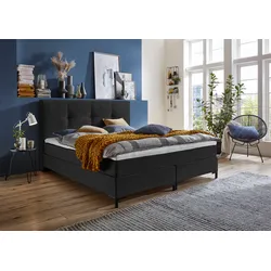 Boxspringbett "Romy", grau (anthrazit), B:185cm L:214cm, Bezug Bettbox und Obermatratze: Strukturstoff (90% Polyester, 10% Nylon), Topper: Jersey (100% Polyester), ATLANTIC HOME COLLECTION, Komplettbetten, Boxspringbett, Taschen-Federkernmatratze, inkl. Topper