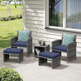 Goplus Rattan Balkonmöbel-Set mit Gartensessel, Hocker & Beistelltisch