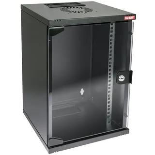 HMF Serverschrank 10 Zoll 9 HE 300 mm Tiefe Voll montiert Glastür Schwarz