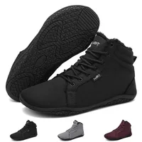 Wizshoe Barfußschuhe Herren Damen Winterschuhe Frühling Gefüttert Barfussstiefel Sneaker Breite Zehenbox Barfuß Schuhe Warm Outdoor Fitnessschuhe Minimalist Kurze Übergangsschuhe Schwarz A 38 EU - 38 EU