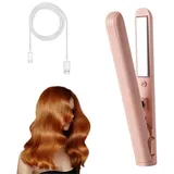 Scharön Lockendreher 2-in-1 Mini Lockenstab,USB-Lockenwickler Haarglätter, Kompakt und tragbar, ist es für unterwegs geeignet,Locken/Glätteisen rosa