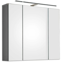 LINE Spiegelschrank Bad mit LED-Beleuchtung in Anthrazit - Badezimmerspiegel Schrank mit viel Stauraum - 80 x 69,5 x 17 cm (B/H/T)