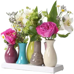 Jinfa Handgefertigte Blumenvasen Set aus 7 Vasen, Keramik, bunt – Dekorative kleine Vasen für stilvolle Blumenarrangements
