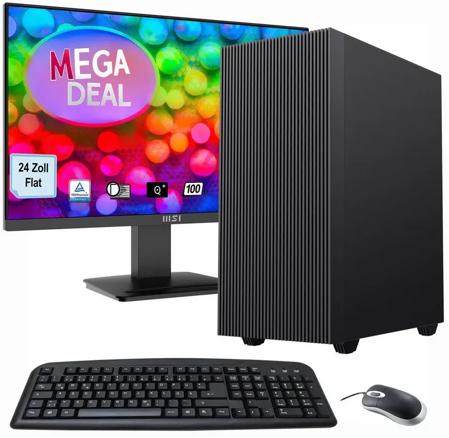 GAMEMAX MegaDeal Multimedia-PC-Set PC-Komplettsystem (24", AMD Ryzen 5 5600G, Radeon Graphics on Board, 16 GB RAM, Windows 11 + MSI PRO MP2412DE Monitor 60cm (24) + Maus & Tastatur) schwarz