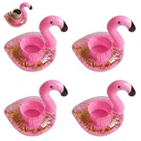 Getränkehalter Pool, Flamingo Aufblasbar, Aufblasbarer Getränkehalter für Pool Zubehör Spaß, Flamingo Pool Getränkehalter in Pink, 18 x 17 x 17,5 cm, 4er Set Glitzer Flamingo Getränkehalter