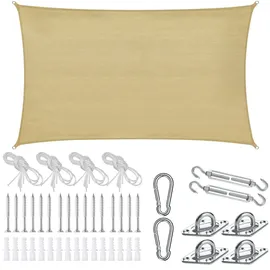 Tectake tectake® Sonnensegel Sunny HDPE mit 185 g/m2 und 87 % UV-Schutz für Balkon, Garten und Terrasse, umfangreiches Montagematerial