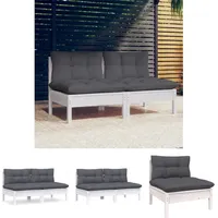 2-Sitzer-Gartensofa mit Anthrazit Kissen Massivholz Kiefer - Gartensofas - Weiß - The Living Store