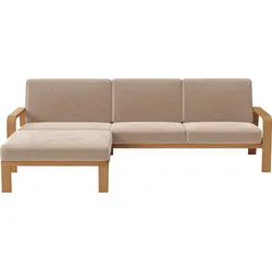 Ecksofa SIT & MORE "Kolding L-Form", beige, B:264cm H:91cm T:178cm, 100% Polyester, Sofas, Armlehnen aus eichefarbigem Buchenholz, verschiedene Bezüge und Farben