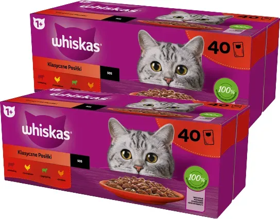 WHISKAS Adult Sachets 80 x 85 g Classic Meals - Nassfutter für ausgewachsene Katzen, in Sauce (Schnitte mit: Rind, Huhn, Lamm, Geflügel) (Rabatt für Stammkunden 3%)