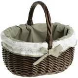 e-wicker24 Alles aus Weide Einkaufskorb aus Weide, Weidenkorb in weiβ, oval, Bügelkorb mit Garnierung, Geschenkkorb (Dunkelbraun, 2)
