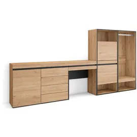 SKRAUT HOME Schuhschrank, Platzsparender Schrank, 297x35x145 cm, Schlafzimmer, Offener Schrank, Kommode, Schminktisch, Modern Style, Eiche _458_30