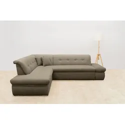 Ecksofa DOMO COLLECTION "Moric L-Form", braun (schlamm), B:273cm H:80cm T:216cm, 100% Polyester, Sofas, wahlweise mit Bettfunktion und Armlehnenverstellung, auch in Cord