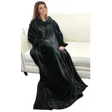 Catalonia Classy Decke mit Ärmeln als Geschenk für Frauen Herren, Flauschig Fleece Tragbare Kuscheldecke mit Ärmel, Cozy Warm Decke zum Anziehen Ärmeldecke Erwachsene, 185 x 130 cm Schwarz