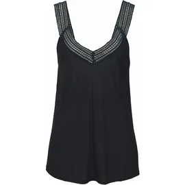 LASCANA Strandtop LASCANA, Damen, Gr. 44/46, schwarz, Jersey, Obermaterial: 100% Viskose. Spitze: 100% Baumwolle, unifarben, figurumspielend hüftlang, V-Ausschnitt, Tops Strandtop, mit Trägern aus Häkelspitze, sommerliches Damentop