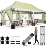 COBIZI Pavillon 3x6m Wasserdicht Faltpavillon 3x6 Wasserdicht Stabil, Partyzelt Faltbar Anti-UV mit 6 Seitenwänden 4 Sandsäcke, Gartenpavillon für Hochzeiten, Freien, Garten,Khaki