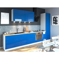Feldmann-Wohnen Küchenzeile Florence, 372,2cm weiß RAL 5005 schiefergrau Hochglanz, Arbeitsplatte, grifflos blau