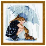 Riolis Unter meinem Regenschirm Kreuzstich-Set, Baumwolle, Mehrfarbig, 25 x 25 x 0.1 cm