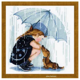 Riolis Unter meinem Regenschirm Kreuzstich-Set, Baumwolle, Mehrfarbig, 25 x 25 x 0.1 cm