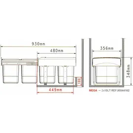 EKOTECH MEGA 40 Abfallsammler 2 x 15 Liter, Soft Closing System