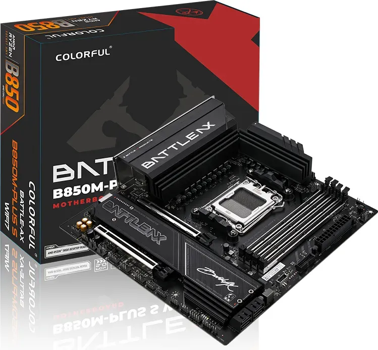 Farbiges BATTLE-AX B850M-PLUS S WIFI7 V14 Mainboard, M-ATX-Format