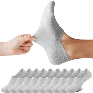 FALARY Füsslinge Herren 43-46 Füßlinge Herren Damen Footies Unsichtbare Kurze 10 Paar Sneaker Socken Großes Silikonpad Verhindert Verrutschen_Grau_43-46 - 43-46