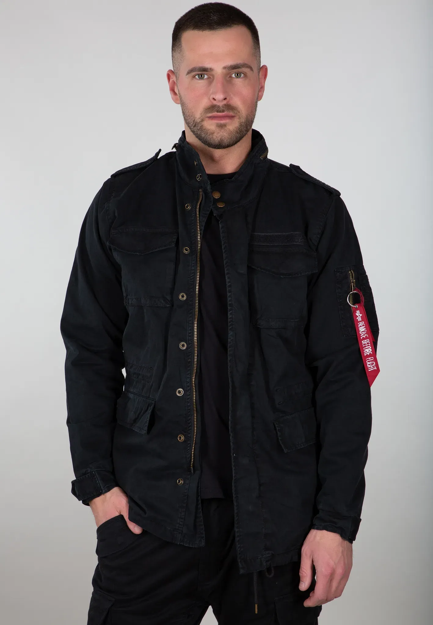 Fieldjacket ALPHA INDUSTRIES "Alpha Industries Men - Field Jackets Huntington", Herren, Gr. S, schwarz, Obermaterial: 100% Baumwolle, Jacken