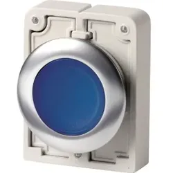 Eaton 197014 Leuchtdrucktaste, RMQ-Titan, flach, tastend, abgedichtete und unverlierbare Tastenplatte, blau, unbeschriftet, Frontring Edelstahl