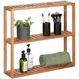 Relaxdays Wandregal Walnuss, 3 Ablagen, HBT: 54 x 60 x 15 cm, schmales Holzregal Bad, Küche, Steh- & Hängeregal, Natur
