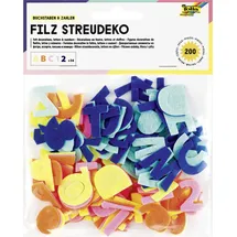 Folia 5254 - Filz Streudeko Buchstaben & Zahlen, 200 Buchstaben und Zahlen in 5 Farben, Dekoration für den Schulanfang