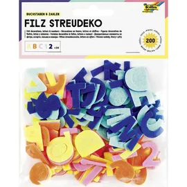 Folia 5254 - Filz Streudeko Buchstaben & Zahlen, 200 Buchstaben und Zahlen in 5 Farben, Dekoration für den Schulanfang