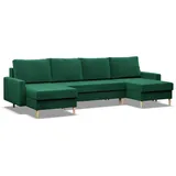 mebligo Ecksofa mit Schlaffunktion, Wendekissen, Sofa U-form BLANK Grün, 294x140cm - Grün