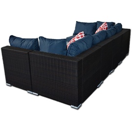 MuCoLa Gartenmöbel 7tlg. Sitzgruppe Polyrattan Sofa Sitzkissen Lounge Sitzgarnitur Set Couch Gartenset Essgruppe - Schwarz/Blau - Schwarz