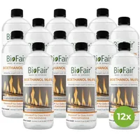 BioFair Bioethanol 96% Brennstoff für Ethanolkamine, Bioethanolkamin, Ethanol Tischkamin, Wandkamin Indoor (12x1L, 12, Liter)