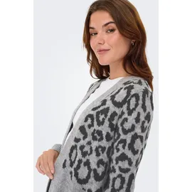 Only Strickjacke "ONLJADE ANIMAL LS CARDIGAN CC KNT", Damen, Gr. S, grau (light grau melange pattern:leo, dunkelgrau melange), Strick, Obermaterial: 81% Polyacryl, 19% Polyester, gemustert, regular fit Po-bedeckend, V-Ausschnitt, Strickjacken Strickjacke