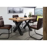 MASSIVMOEBEL24.DE Baumtisch Sheesham 140x90x77 natur sandgestrahlt / X-Beine anthrazit