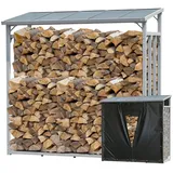 Quick Star Kaminholzregal Aluminium 185 x 70 x 185 cm mit Wetterschutz Grau