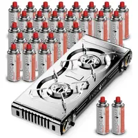 EVOCAMP Gaskocher 2-flammig mit Piezozündung - für Gaskartuschen MSF-1a 227g, (mit 28 Kartuschen, Campingkocher für Gas - Campinggaskocher - Camping Herd), 2,5 kW x 2 + 28 Kartuschen