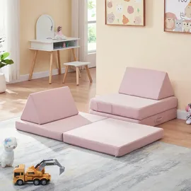 [en.casa] Kindersofa Norhulta 120 x 66 x 46 cm Cord rosa