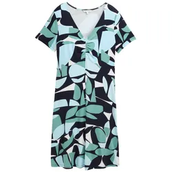 TOM TAILOR Damen Kleid mit Raffungen, grün, Gemustert, Gr. 36