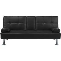 Beliani 3-Sitzer-Schlafsofa, Schwarz, Kunststoff, 168x77x81 cm, Wohnzimmer, Sofas & Couches, Schlafsofas