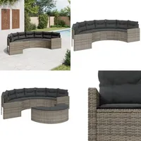 Gartensofa mit Kissen Halbrund Grau Poly Rattan - Gartensofa - Halbrunder Gartensofa - Outdoor Sofa - Terrassenmöbel - Gartenmöbel - Home & Living