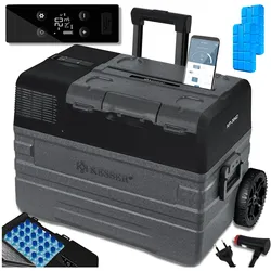 KESSER® Kompressor Kühlbox elektrisch Gefrierbox, Mit APP-Steuerung USB-Anschluss 12/24 V 230V, +Teleskopstange Räder Kühlschrank Kühlung bis -20 °C für Auto, Lkw, Boot, Reisemobil, Camping