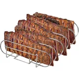 LyximGss Spareribs Halter Grill – Rippchenhalter aus reinem Edelstahl für 5 Rippchen – Aufsatz zur Zubereitung von Spareribs und Braten auf Gas- und Kohlegrill, Spülmaschinengeeignet – 33 x 29 x 8 cm