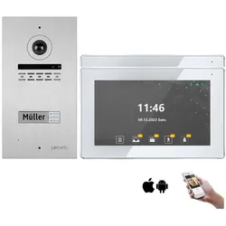 1 Familienhaus 2 Draht BUS WLAN Video-Türsprechanlage HD 170 Grad Weitwinkelkamera -Außenstation in Silber 2x 10" Monitore