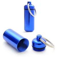 Ganzoo Pillendose Mini-Kapsel 2 Stück, wasserdichte Aluminium Dose blau mit Schraubverschluss und Gummidichtung, Schlüsselanhänger für unterwegs, zur Aufbewahrung von Kleinteilen, 45mm