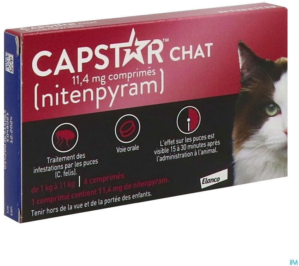 Capstar 11,4 mg Chat, Comprimé antiparasitaire externe pour chat, bt 6 6 pc(s) comprimé(s)