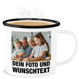 Emaille Becher Blechbecher - Mit Foto I Eigenem Bild I Text I Name I Wunschtext - 300 ml - Weiß Schwarz - foto-becher fototasse selbst drucken photo tasse abschiedstasse lehrer und tassen bedrucken